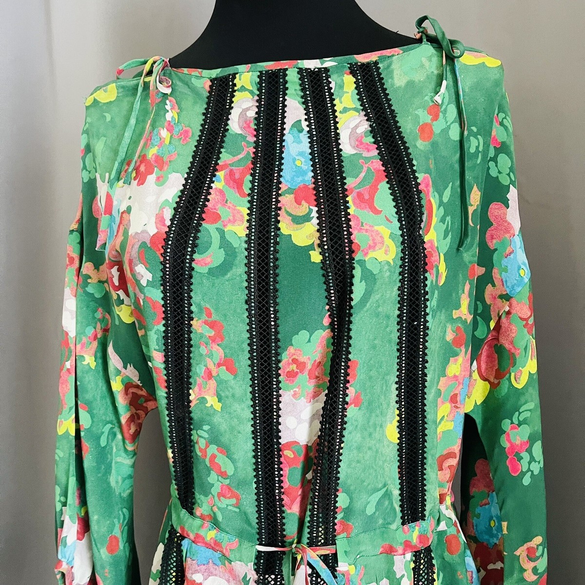 $550 Manning Cartell Semi Sheer Silk Dress Women Size 0 Fits Small Floral  Green | eBay