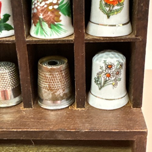 Wooden Thimble Miniature Cabinet display with miscellaneous sewing items. - Picture 9 of 19