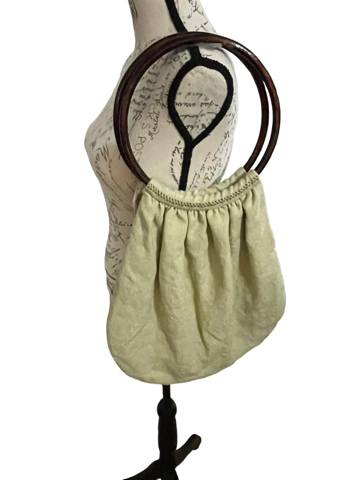 Cartera de mano vintage con anillo de madera de lino para mujer bordada estilo bohemio Foto 4 de 4