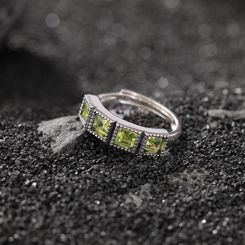 F02 Anello Quadrate Verde Peridoto Pietre Argento Sterling 925 Regolabile - Imagen 2 de 6