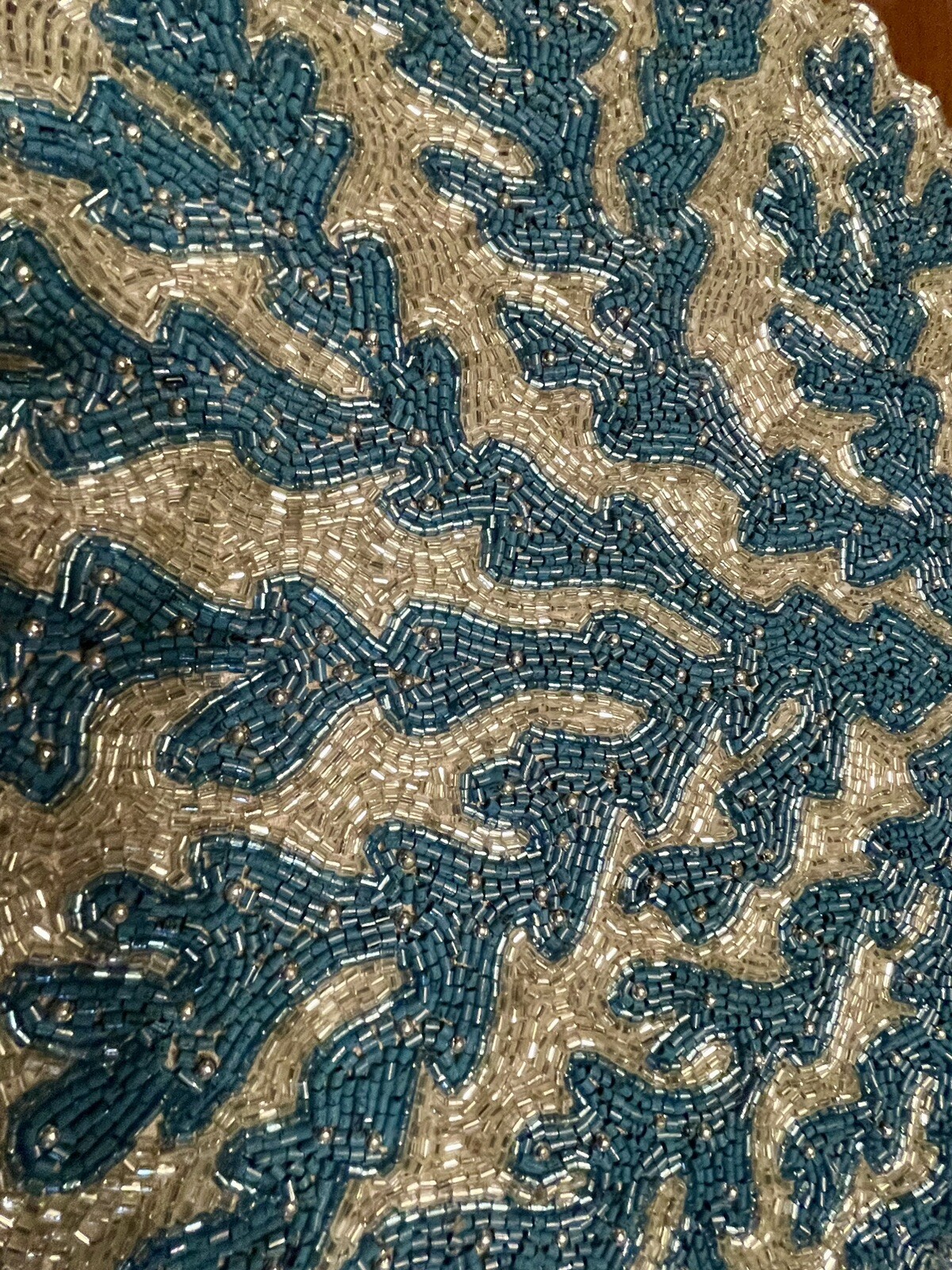 4 Coastal Collection Coral Reef Blue Silver 15" Shaped Beaded Charger Placemat