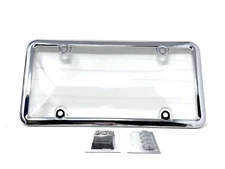 Chrome Unbreakable Clear License Plate Tag Shield Cover With Hardware VMD