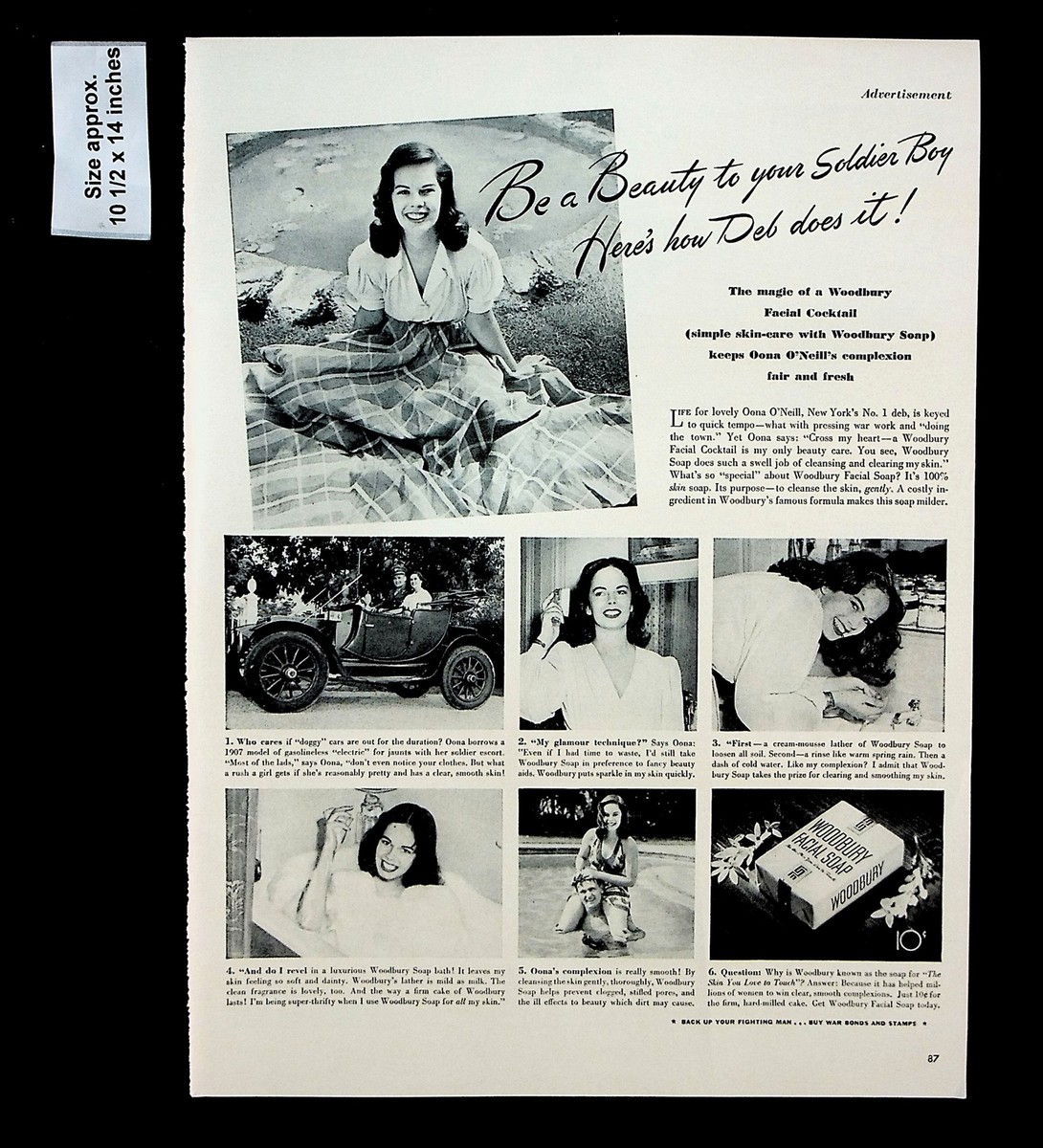 1943 Woodbury Facial Soap Woman Smile Military Soldier Vintage 