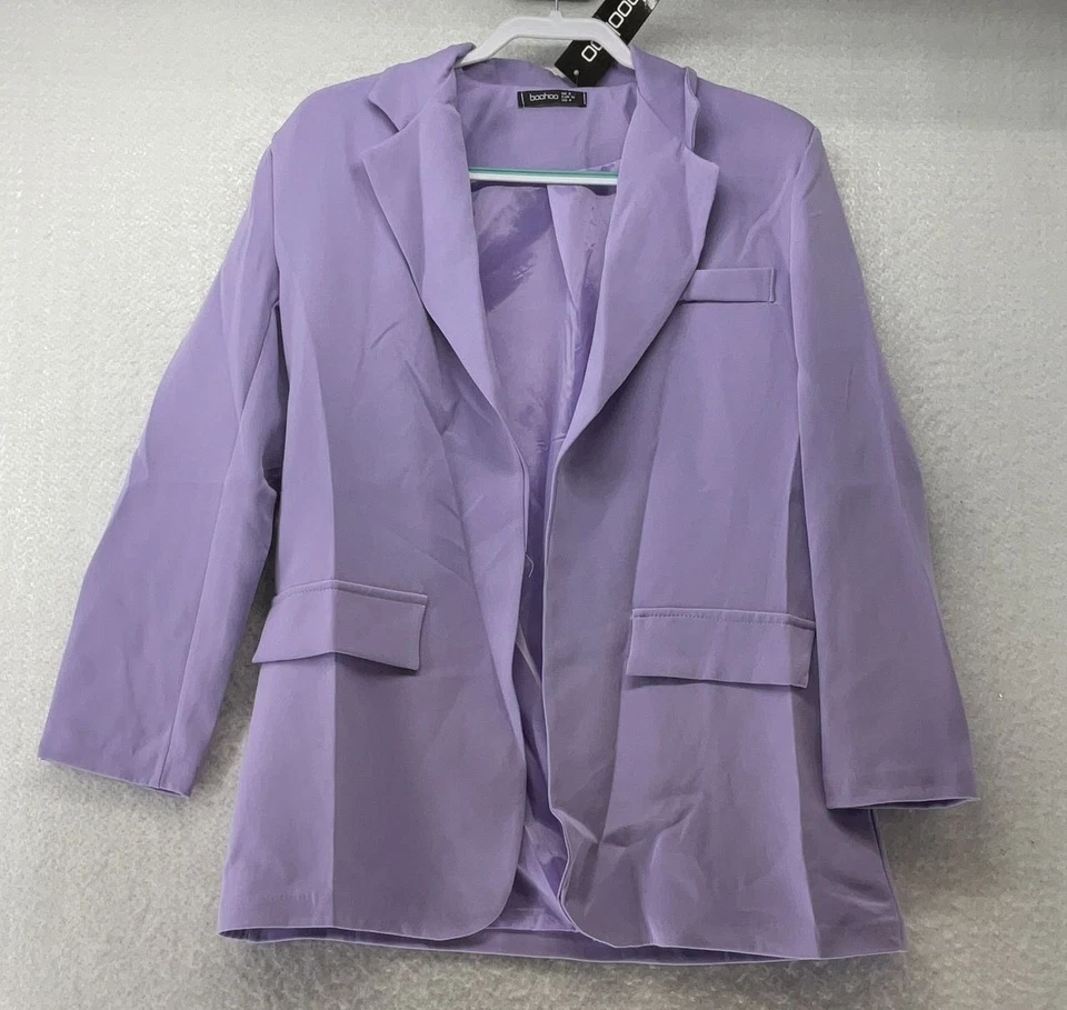 Boohoo Blazer Womens Size 4 Purple Long Sleeve Notch Lapel Oversized Tailored - Image 2 of 4
