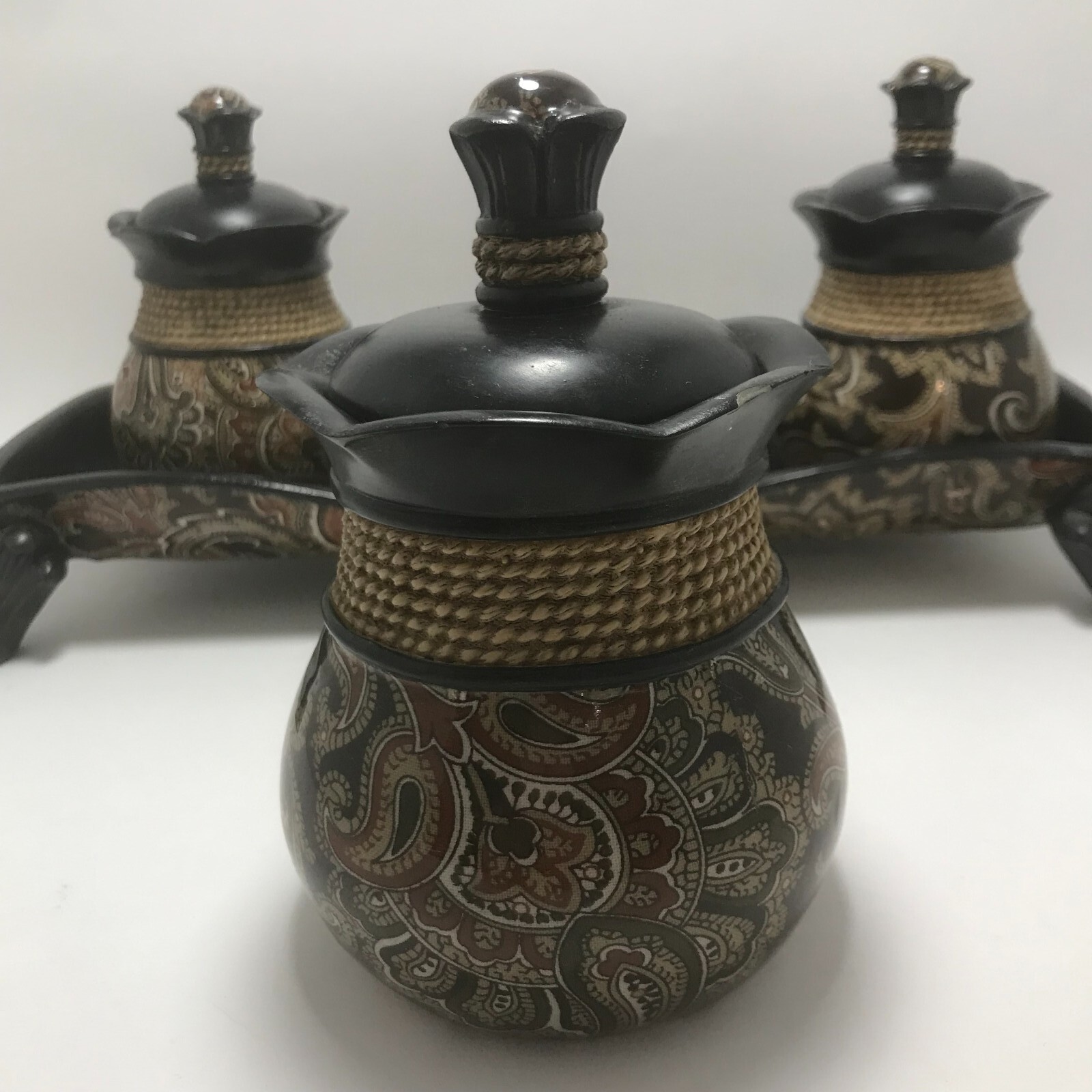 Dynasty 4 Piece Set Condiment, Apothecary, Spice Jars with Lids, Black