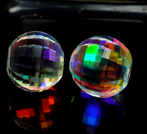 117 CT+ Natural Rainbow Color Ball Cut Mystic Topaz Certified Gemstone Pair - Picture 5 of 7