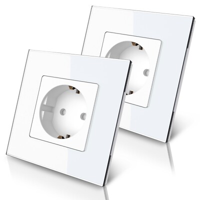 Schuko Glas Steckdose 2-er Pack / Wandsteckdose Glasrahmen in Weiß