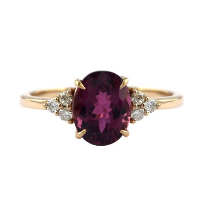 18K massives Gold rosa Turmalin Diamant Solitär Cocktail Hochzeit Braut Ring