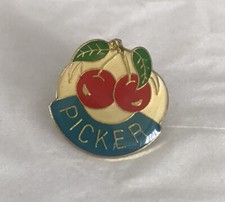 Vintage Cherry Picker Enamel Lapel Hat Pin Pin back 1980's New Old Stock