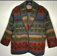 Vintage Woolrich Usa Sz L Women’s Wool Aztec Southwest Shawl Chore Jacket Coat