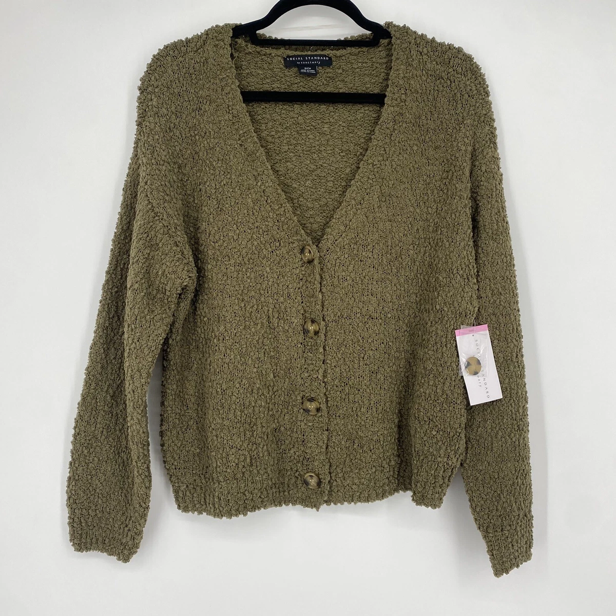 NEW Social Standard Sanctuary Green Popcorn Cardigan Sweater NWT Buttons V Neck