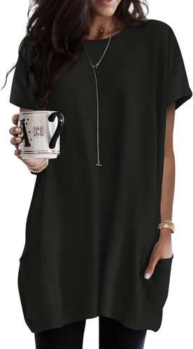 Womens Summer 2025 Casual Short Sleeve Shirts Loose Fit Oversized Tshirts Tunic
