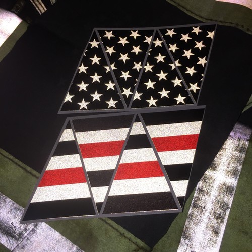 Firefighter Red Line Black American Flag Fire Helmet Reflective Decal Top 8-Part - Picture 2 of 3