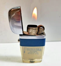 Vintage Working  Scripto VU Lighter "Precision" LOGO ADVERTISING, Blue 5995/29