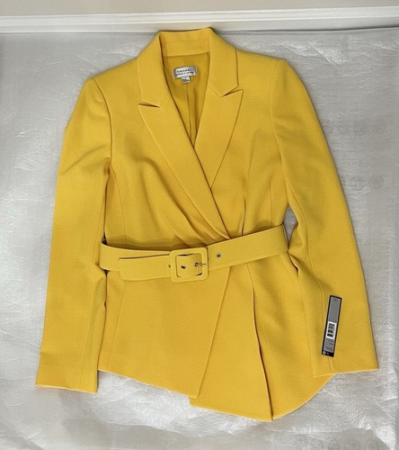 TAHARI ASL Belted Asymmetrical Draped Blazer Jacket & Skirt Suit Yellow Size 4 - Bild 2 von 5