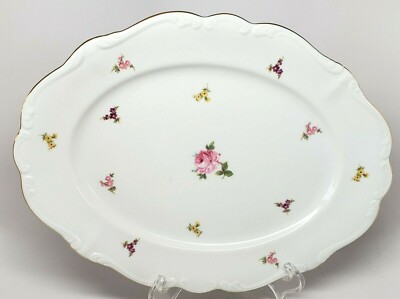 Johann Haviland Rosebud Oval Platter Bavaria Germany Roses Flowers Gold Trim - A