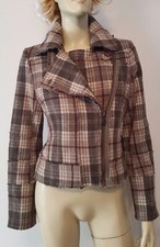 Firetrap Plaid Women's Coat Sz S Green Maroon White Plaid Wool
