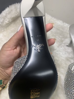 【PRADA】クリスタル装飾のスエードサンダル PRADA☆ステッチスエード サンダル (PRADA/サンダル・ミュール