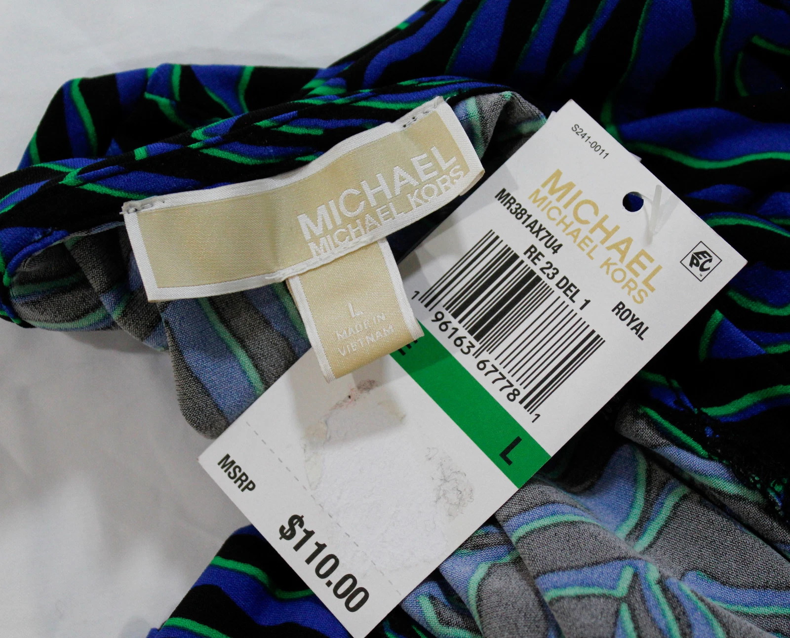 Abito tubino donna Michael Kors sfoderato dettaglio O ring CD4 blu royal grande nuovo con etichette