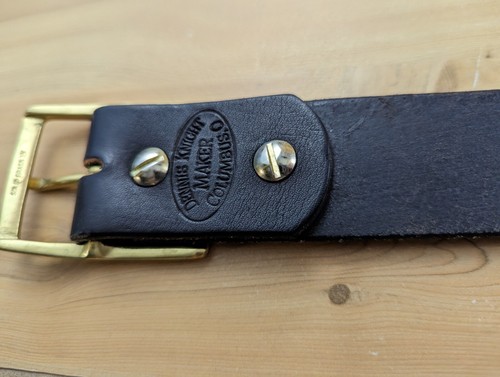 Dennis Knight Maker Belt Mens Sz 44 Leather Black Brass Buckle Columbus Ohio - Picture 3 of 11