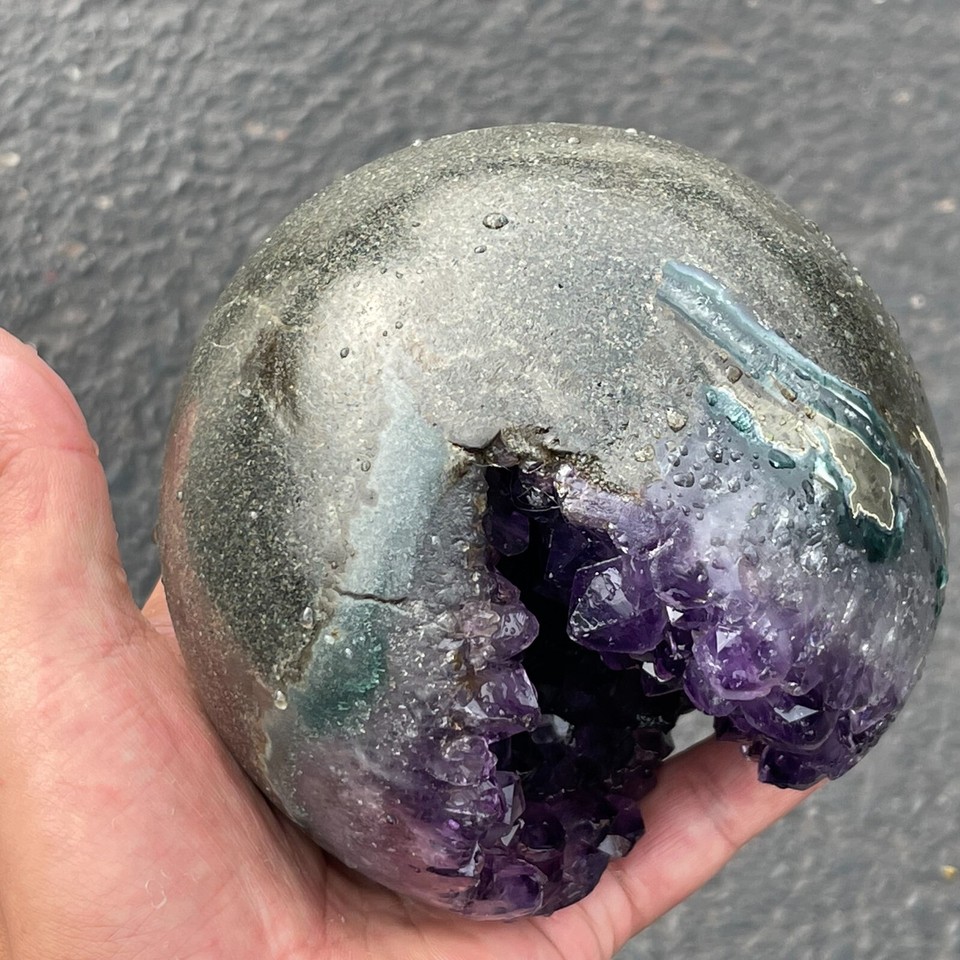 4.02LB Natural Amethyst geode quartz ball crystal Start smiling sphere ...