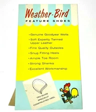 1950's Weather Bird Shoe Sign Countertop Store Display Cardboard 13" Tall VTG