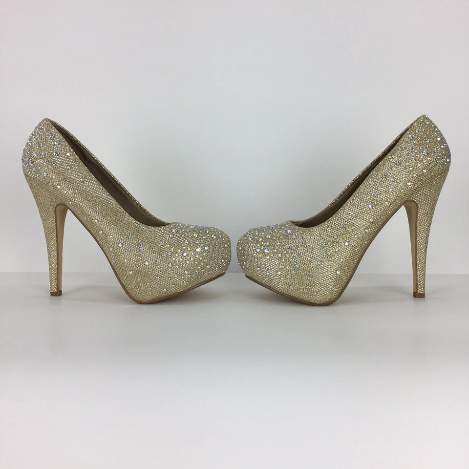 Туфли на шпильке женщин свадебный золотой бриллиант искусственные кристаллы платформе 5 1/2» размер 9 новый - Изображение 2 из 4