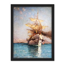 Montenard Ship Correze Leaving Toulon Port Sea Painting Large Framed Art Print