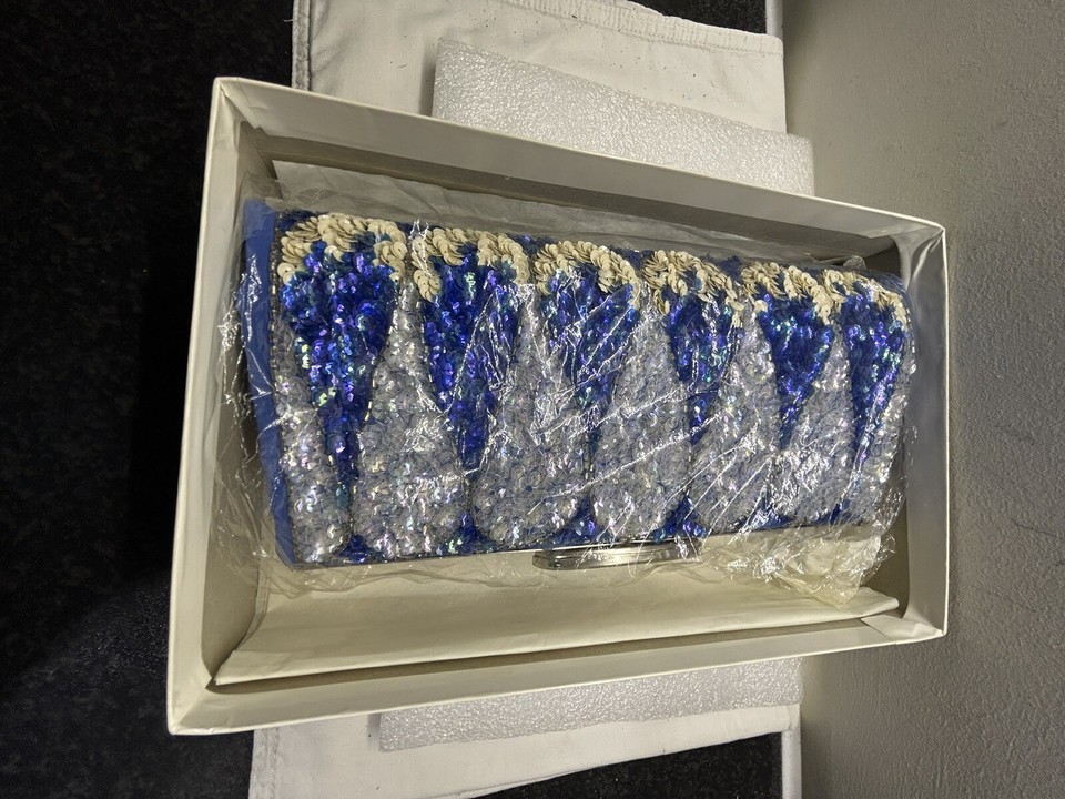 Ladies HandbagNEWBlue/Silver/Beige ColourSequinnedDress Clutch Bag