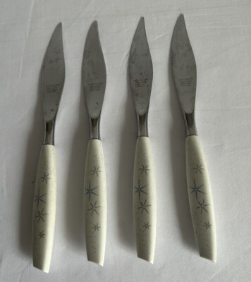 Vintage Mode Danish Stainless Knives Atomic Starburst Sheffield England Lot Of 4