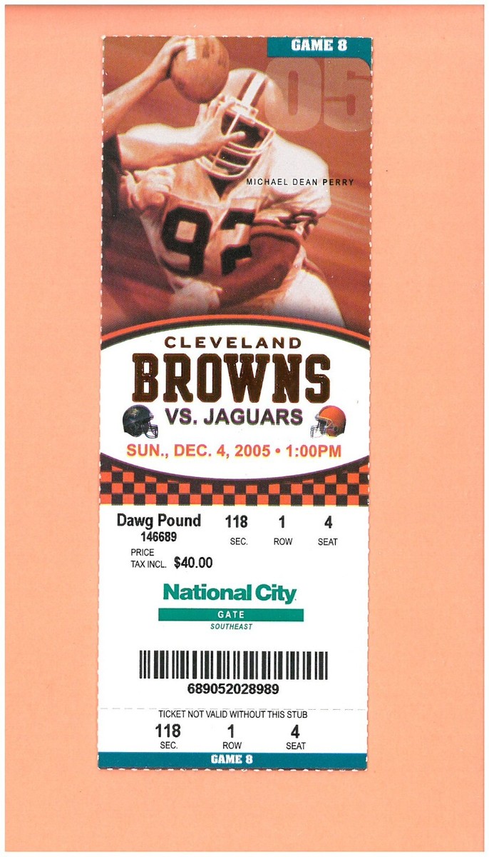 Jacksonville Jaguars Cleveland Browns 2005 FULL ticket Michael Dean Perry  photo