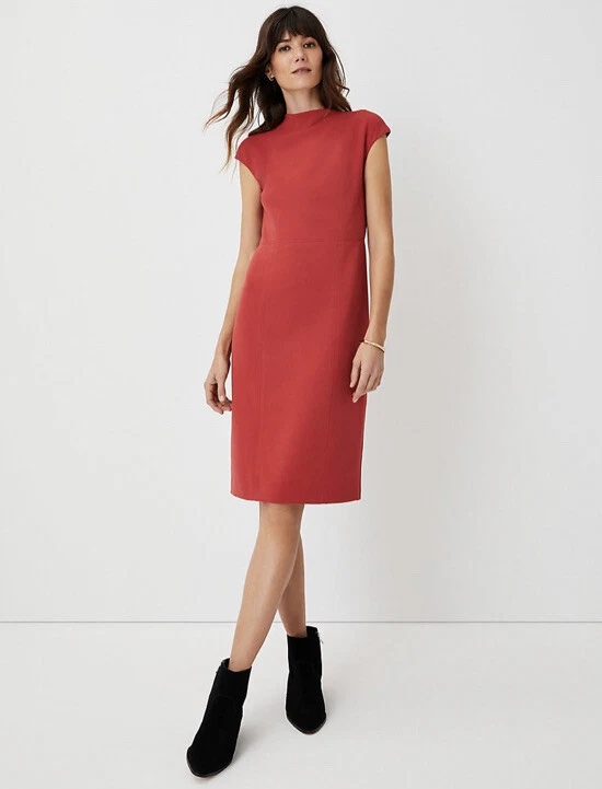 NWT $139 Ann Taylor Mock Neck Doubleweave Sheath Dress Beaming Blush Sz 2 |  eBay