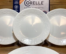 NEW - SET OF 4 - CORELLE  - BELLA FAENZA - 10 1/4" EMBOSSED RIM DINNER PLATES