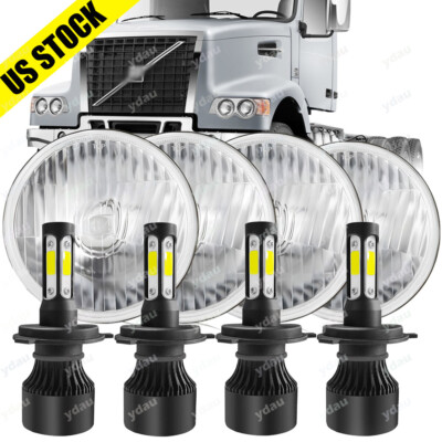 For Volvo VHD 2001-2019 4x 5-3/4'' 5.75 Inch LED Projector Headlight Headlamp Kit