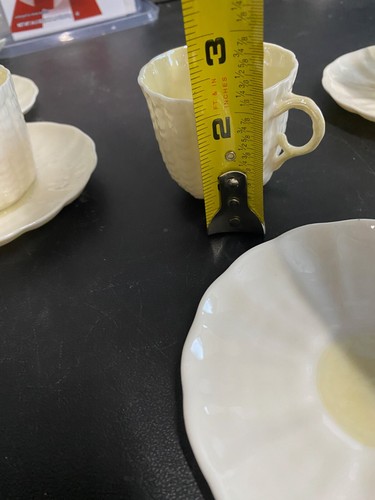 Belleek Ireland Bone China Neptune Yellow Cups and Saucers Small Set of 4 - Picture 7 of 7