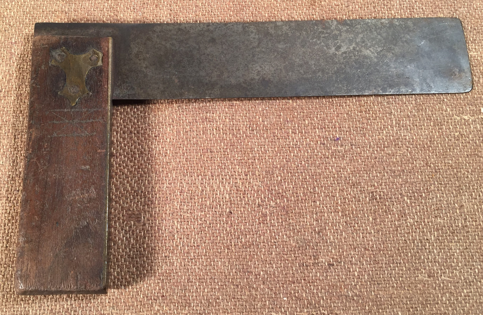 well used personalized antique carpenters square early hardwood brass
