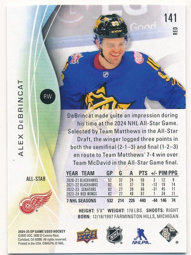 ALEX DEBRINCAT 2024-25 SP GAME USED EDITION RED #141 RED WINGS MINT - Picture 2 of 2