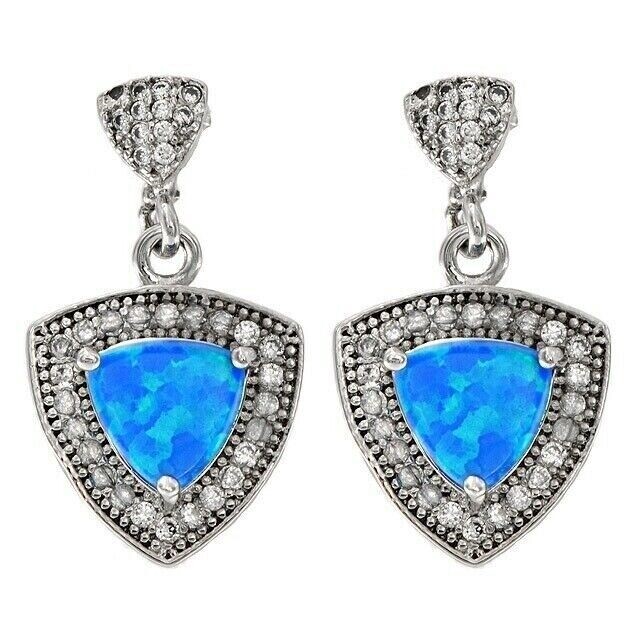 Australian Opal Inlay & Topaz 925 Solid Genuine Sterling Silver Earrings EO2