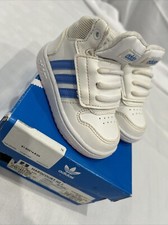ADIDAS HOOPS MID 2.0 SHOES GIRLS 5K WHITE WITH BLUE STRIPE WITH BOX