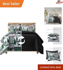 King Quilt Shams Set - Soft Reversible Plaid Design for Luxurious Sleep
