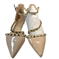 Olivia Ferguson Strappy Gold Studded  BeigePointed Toe Flats Size 8