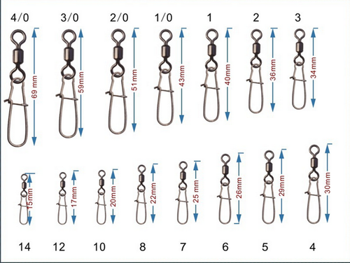 100pcs 1#-4/0# Fishing Rolling Swivel Strong Ball Bearing w/ Coastlock Snap Snap - Picture 29 of 38