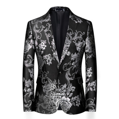 Herren Blumenmuster Anzug Blazer Mantel Kleid Jacke Party Stage Showman Kostüm
