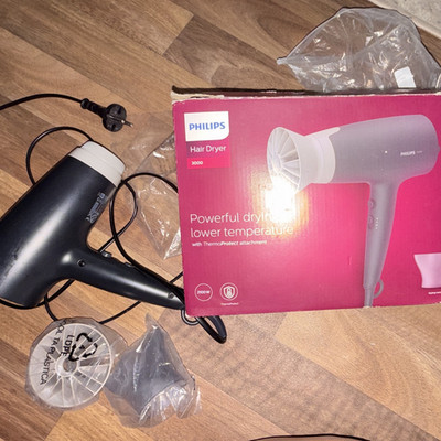 Philips 3000 Haartrockner 2100 W ThermoProtect Diffusor Stylingdüse Grau