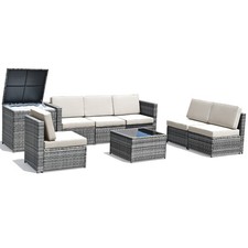 Topbuy 8 PCS Wicker Rattan Sofa Table Furniture Set White/Black/Turquoise