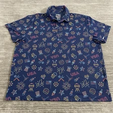 Birdie Bound Shirt Mens 3XL Blue USA Patriotic BBQ Fireworks Polo Short Sleeve