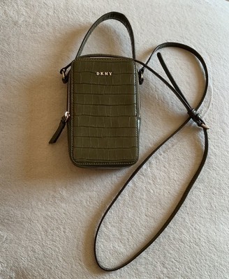 DKNY Stacey NS Phone Crossbody Green Faux Leather Purse Bag Small Rectangle