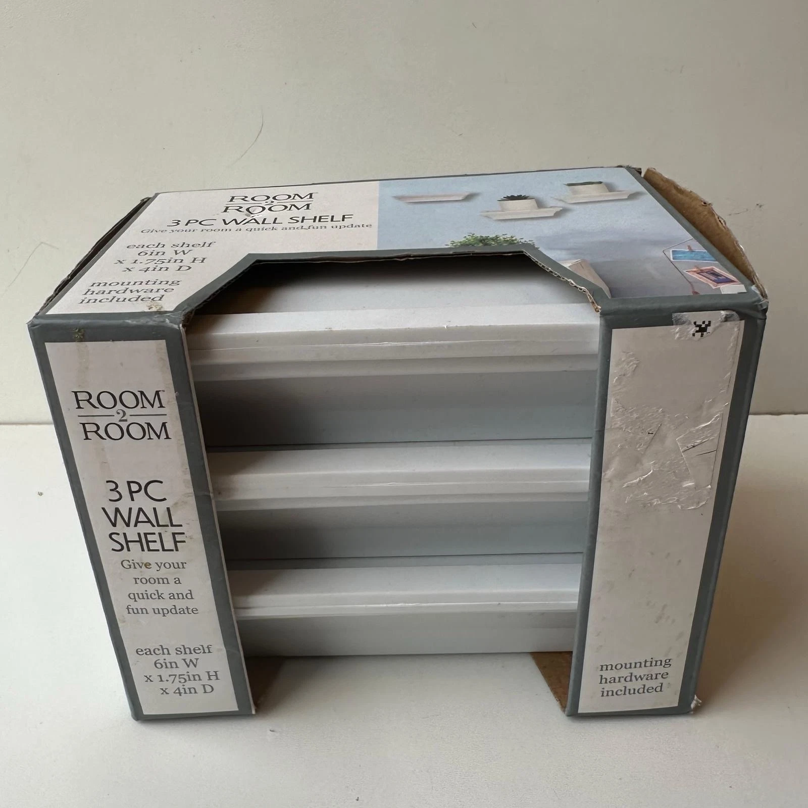 Room 2 Room 3 PC Wall Shelf White 6"W x 1.75"H x 4"D Mounting Hardware Included