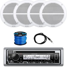 Kenwood KMR-D382BT SiriusXM Ready Receiver, 4x 6.5" 90W Speakers, Antenna, Wire