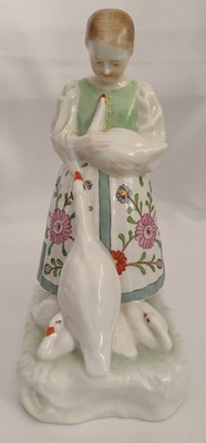 Herend Of Hungary Porcelain Figurine -8 inch Girl with Geese 5555, 1960-1975